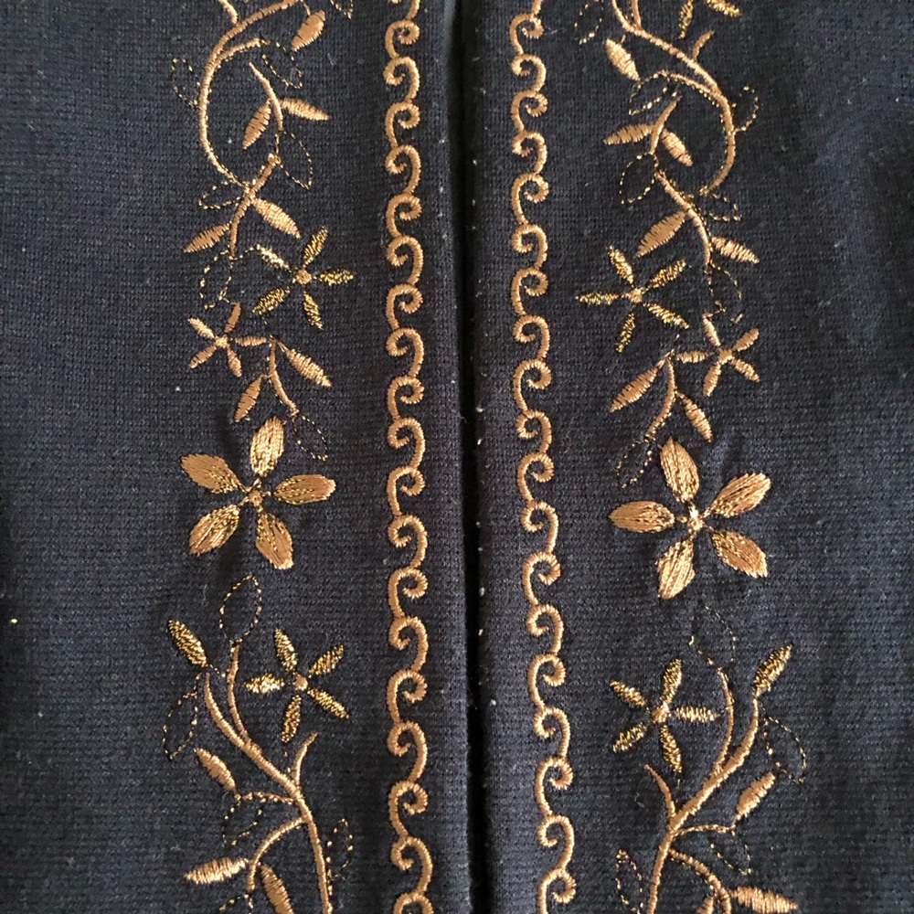 Alfred Dunner jacket open front navy 3/4 sleeve copper embroidery medium weight - Picture 3 of 8